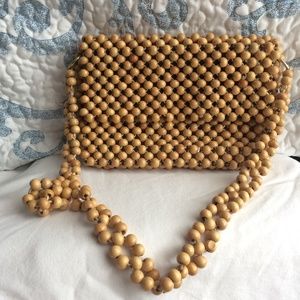 Vintage Wooden Beaded Single Strap Purse with Flap